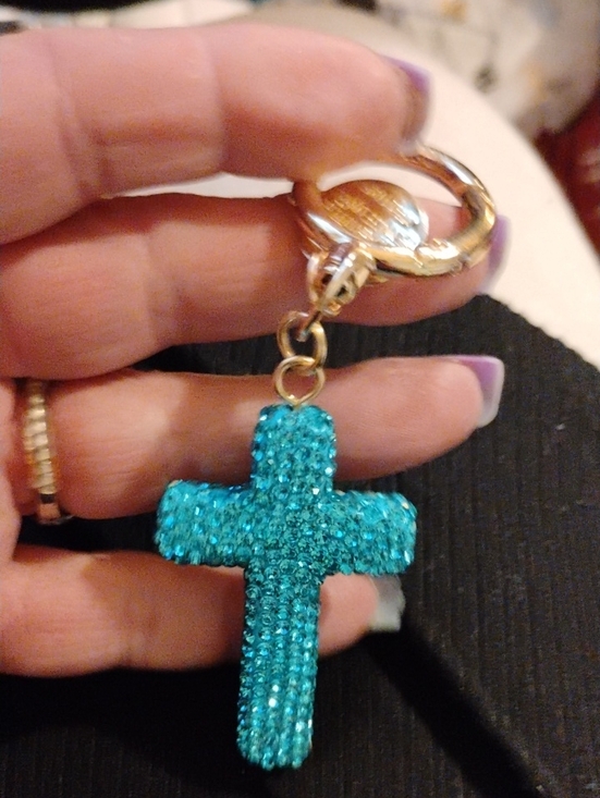 Handbags - Sparkling Teal Crystal Cross Keychain